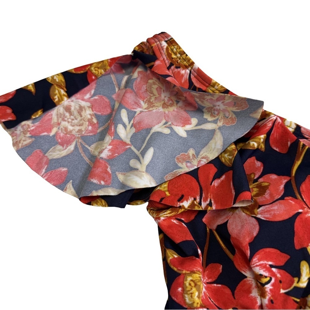 D&Co Beach Floral One-Piece Swimsuit  Size 2 Flutter Sleeve Ruched Bodice NWT - Picture 6 of 12